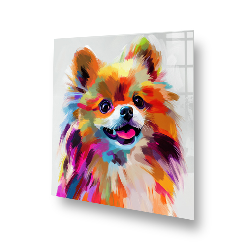 Colourful Pomeranian splashback art with vibrant abstract design. Side View