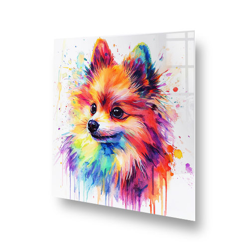 Vibrant Pomeranian splashback art with colourful abstract expressionism. Side View