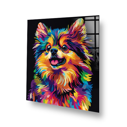 Colourful Pomeranian splashback art with neon hues. Side View