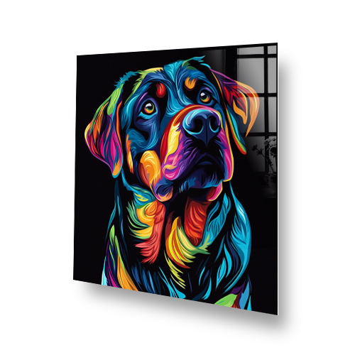 Colourful Rottweiler splashback art with neon colours Side View