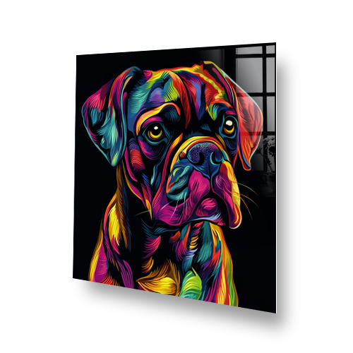 Colourful pop art style Boxer splashback with neon shades. Side View