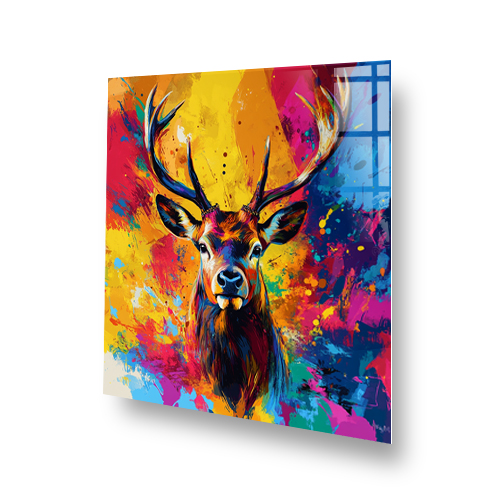 Colourful abstract stag splashback with vibrant paint splash design Side View