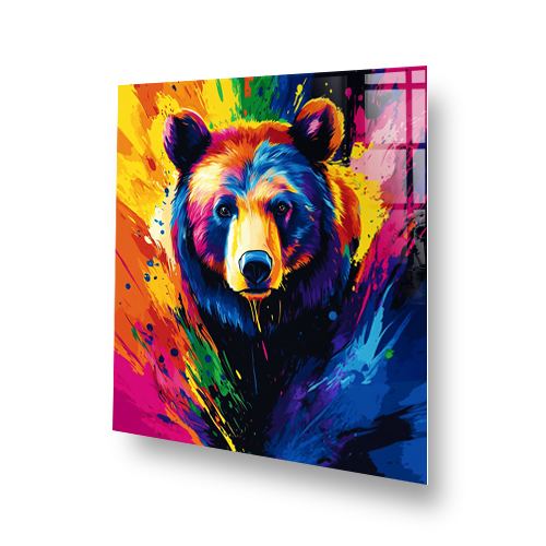 Colourful artistic bear splashback with vibrant abstract paint strokes Side View