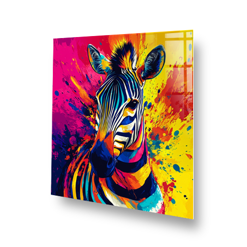 Colourful zebra splashback in abstract paint-splatter art style Side View