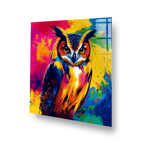 Colourful artistic owl splashback in vibrant digital art style Side View