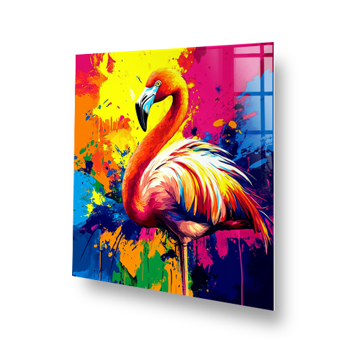 Colourful flamingo splashback with abstract paint splashes Side View