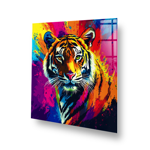 Colourful artistic tiger splashback in pop art style for kitchen décor Side View