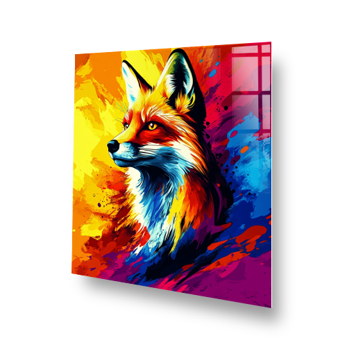 Colourful fox printed kitchen splashback in vibrant abstract painting style Side View
