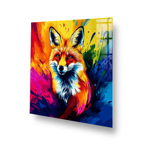 Colourful artistic fox splashback for kitchen décor Side View