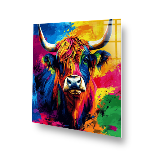 Vivid Splashbacks Colourful Highland cow art printed kitchen splashback Side View