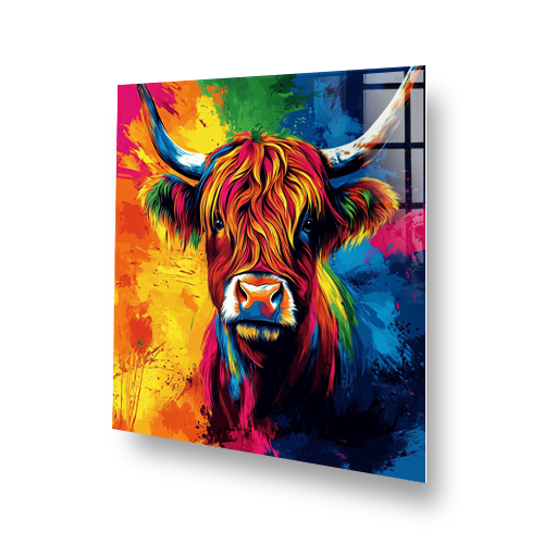 Colourful Bonnie the Bold Coow printed splashback in bold multicolour pop art style Side View