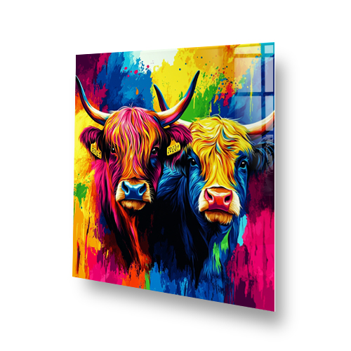 Colourful Highland Cows printed splashback featuring bold abstract art style Side View