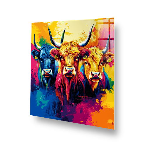 Colourful Highland Cows Splashback in Pop Art Style Side View