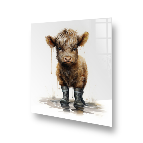 Skye The Highland Cow Splashing in Mud Glass Splashback Side View