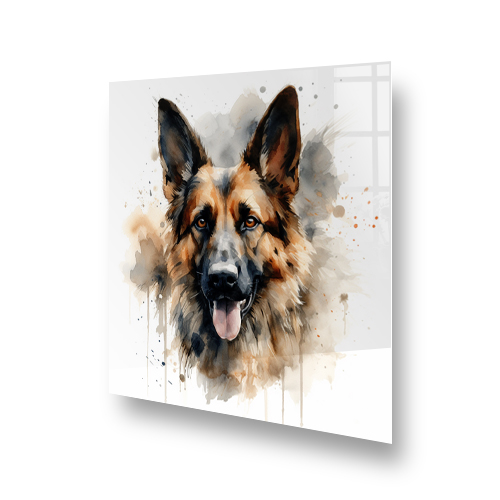 Artistic German Shepherd kitchen splashback in warm browns and greys Side View