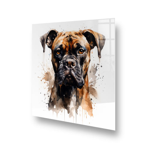 Artistic watercolour boxer dog printed splashback in a modern kitchen Side View
