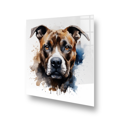 Printed Staffordshire Bull Terrier splashback with artistic watercolour design Side View