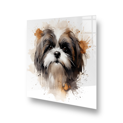 Artistic printed Shih Tzu kitchen splashback in brown, cream, amber, and ebony Side View