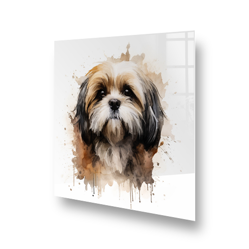 Lhasa Apso dog kitchen splashback art in brown and white Side View