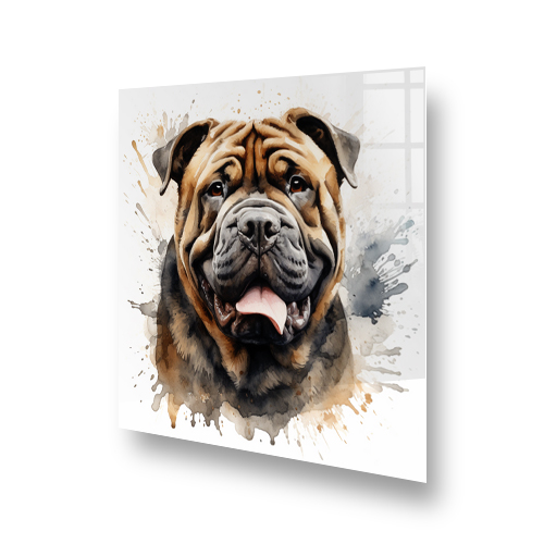 A Chinese Shar-Pei dog printed kitchen splashback with splashes of brown and beige Side View
