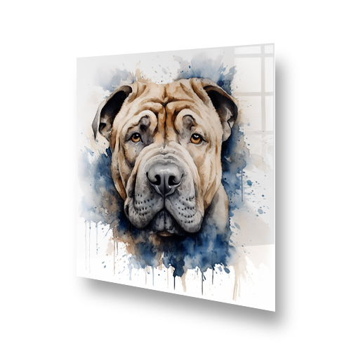 Chinese Shar-Pei dog illustrated kitchen splashback art in beige, brown, and navy blue Side View