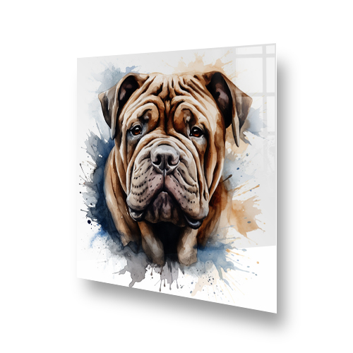 Artistic Chinese Shar-Pei printed kitchen splashback with beige, cream, grey, and blue tones Side View