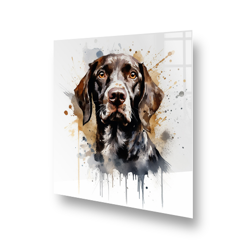 German Short Haired Pointer dog printed kitchen splashback artwork in warm sepia and dark tones. Side View