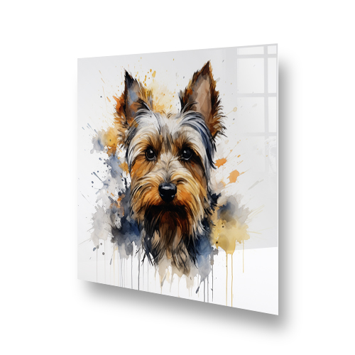 Artistic watercolour Yorkshire Terrier kitchen splashback with vibrant colours Side View