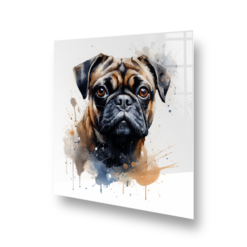 Printed Pug Splashback with Artistic Watercolour Design in Brown and Beige Side View