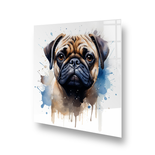 Printed Pug Splashback Art in Browns, Tans, and Blues Side View