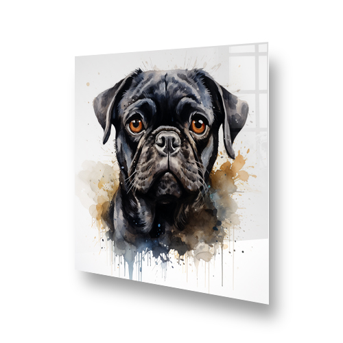 The Scooby Pug Expression printed splashback with a detailed illustration of a Pug in shades of black, beige, and sepia against a white background. Side View
