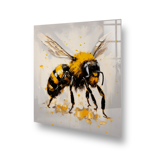 Artistic bee splashback with vibrant yellow and black brushstrokes Side View