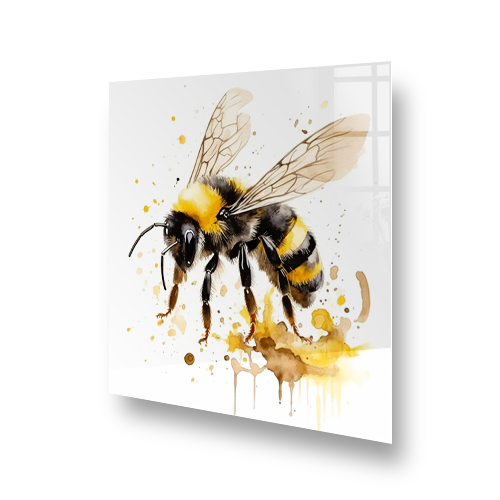 Artistic bee splashback design with yellow, black, and caramel brushstrokes Side View