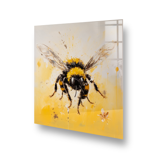 Artistic bee splashback design with yellow and black brushstrokes in a kitchen Side View