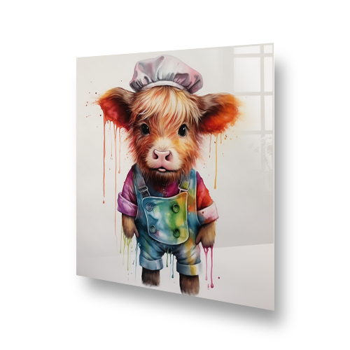 Whimsical Highland Cow in Chef Attire Printed Kitchen Splashback Art Side View