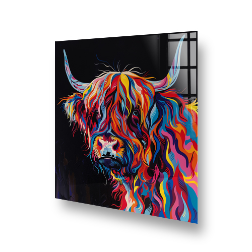 Colourful highland cow printed kitchen splashback Side View