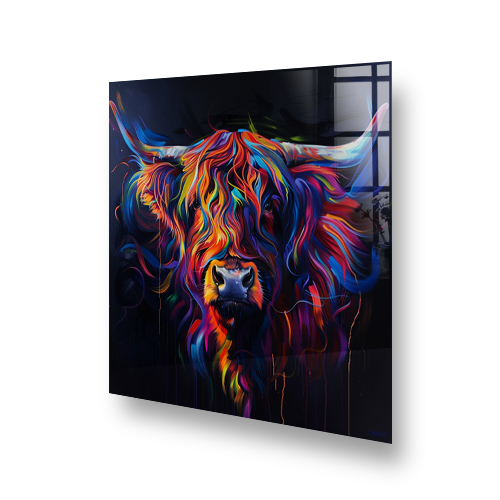 Colourful highland cow design on kitchen splashback Side View