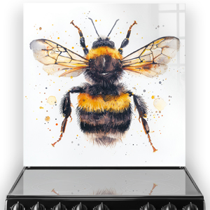 Artistic bumblebee splashback design with vibrant yellow and black colours and splatter accents