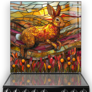 Stained-glass mosaic hare kitchen splashback art featuring warm colours and countryside scenery thumbnail