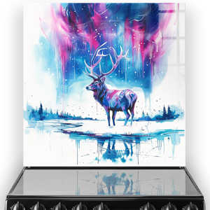 Colourful stag on kitchen splashback with northern lights themed background thumbnail