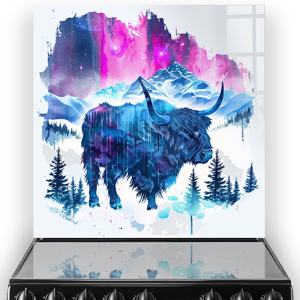 Vibrant Highland Cow Art Splashback in Kitchen Setting