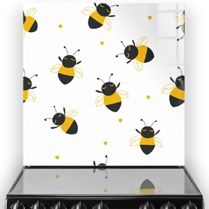 Animated bumblebee pattern on a white glass kitchen splashback