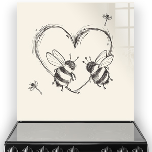 Whimsical bees forming a heart on a cream kitchen splashback