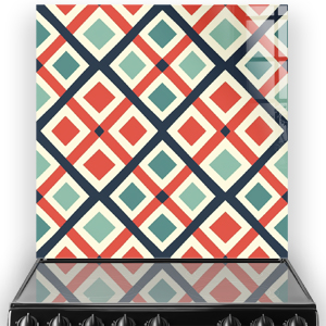 Geometric diamond patterned art in coral, mint, and cream on a kitchen splashback thumbnail