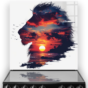 Dramatic Sunset Lion Silhouette Splashback Art Above Kitchen Stove thumbnail