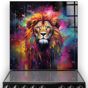 Cosmic lion splashback art featuring vibrant colours and space explosion theme thumbnail