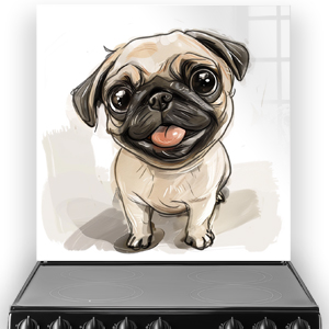 Crazy Pug splashback with Fawn Cheeky Pug art in fawn and beige tones.