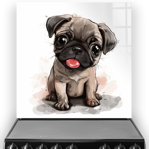 Adorable Pug Puppy splashback art with beige and grey tones.