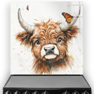 Highland Cow with butterflies on horns splashback art