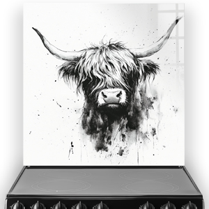 Highland Cow splashback art in black and white